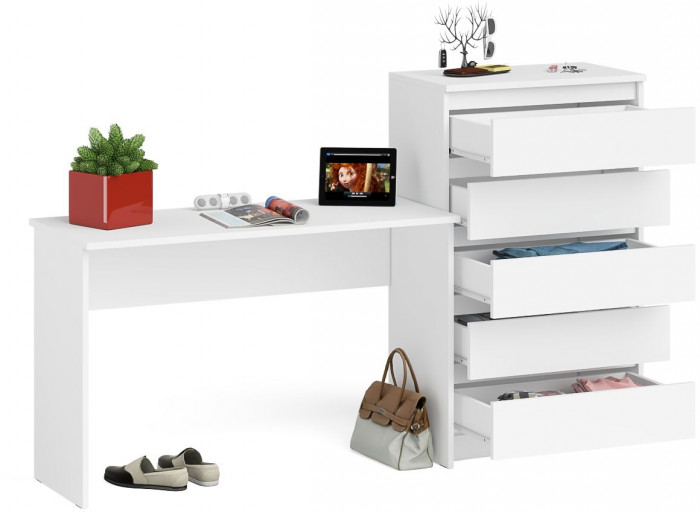 Мори Стол письменный МСП1200.1 + Комод МК700.5, цвет белый, ШхГхВ 190,8х50х114 см., универсальная сборка