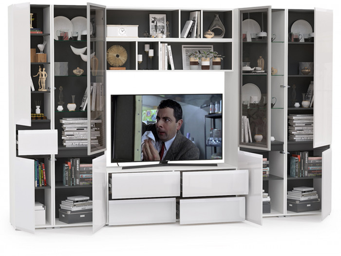 Сидней Комплектация № 034, корпус белый/чёрный/фасады МДФ белый глянец