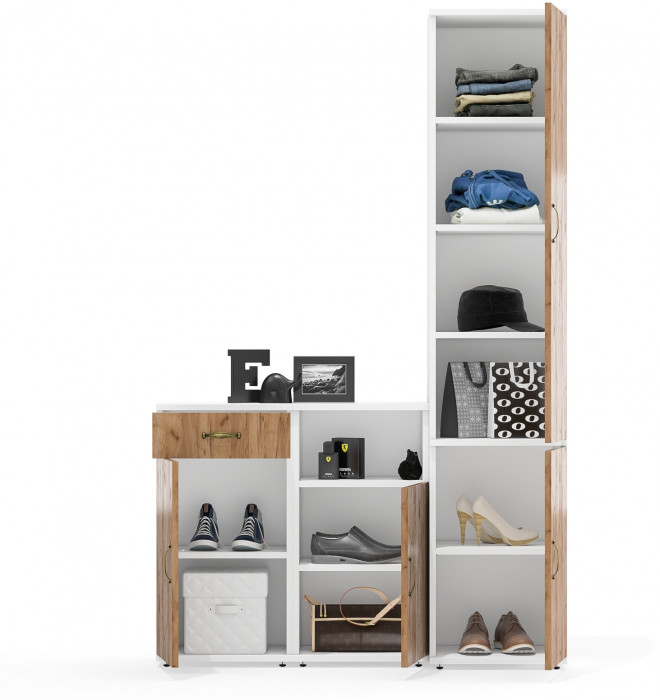 Лидер-8 Пенал МД 22Б + Тумба МД 3.15 + Тумба МД 3.19, белый шагрень/крафт золото