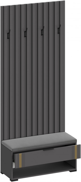 Эмэ Вешалка-Прихожая с тумбой В-3907, Графит/Графит, Золото