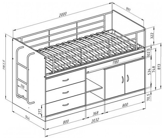 Кровать-чердак Дюймовочка-6 90х200, белая