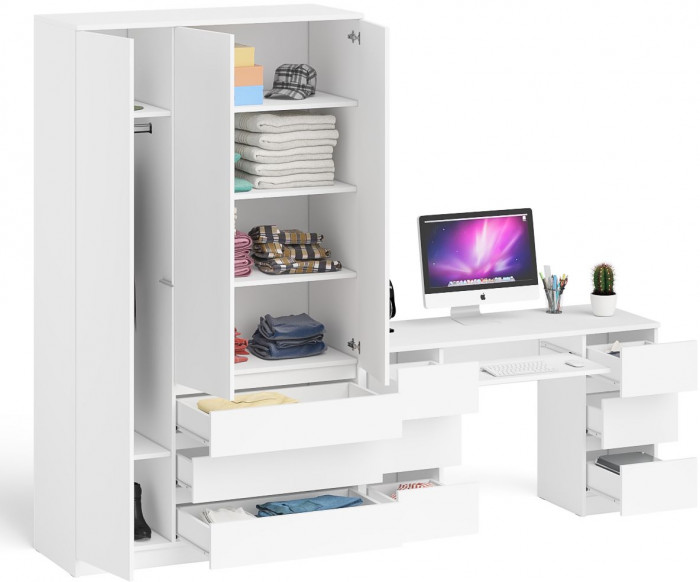 Мори Стол компьютерный МС-2 + Шкаф МШ1200.1, цвет белый, ШхГхВ 255,8х50,4х209,6 см., универсальная сборка