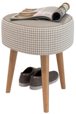 Банкетка 6-5134ТКбеж Ева, цвет ткань бежевая с рисунком, ШхГхВ 38х38х45 см.(банкетка на трёх ножках), цвет ножек: тик