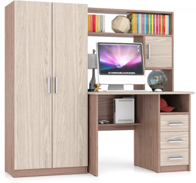 Стол компьютерный С-МД-СК9+Шкаф С-МД-СК9Ш, цвет ясень шимо светлый/ясень шимо тёмный, ШхГхВ 172х70х160 см., НЕ универсальная сборка