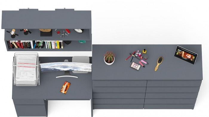 Мори компьютерный стол МС-1 левый + Комод МК1200.10 + Полка 900, графит