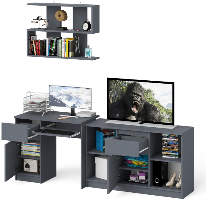 Мори компьютерный стол МС-1 левый + Тумба МТВ1204.1 + Полка 900, графит