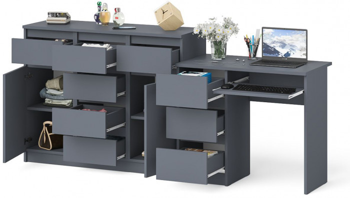 Мори компьютерный стол МС-6 левый + Комод МК1200.4, графит