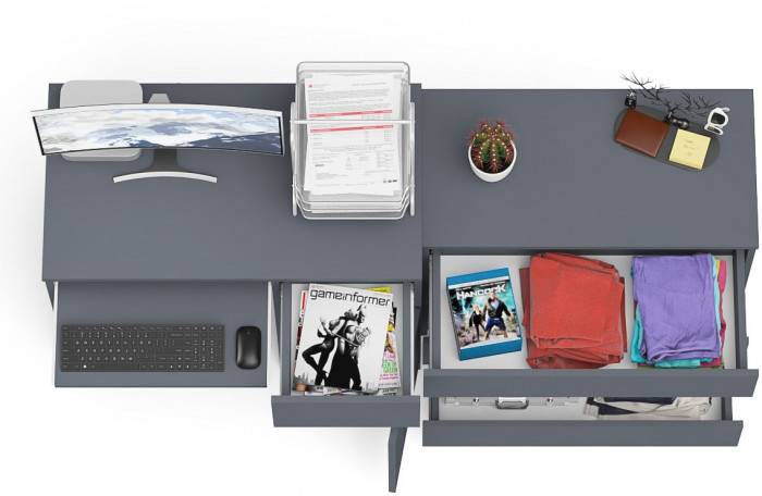 Мори Стол компьютерный МС-1 правый + Комод МК800.1, цвет графит, ШхГхВ 170,4х50х76,6 см., выдвижной ящик справа, НЕ универсальная сборка