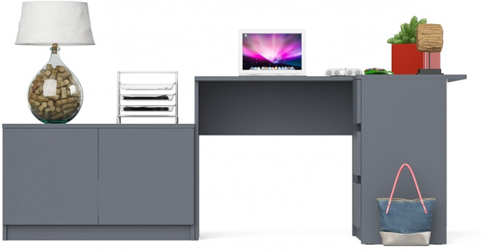 Мори Стол компьютерный МС-16 правый + Тумба МА900.1, цвет графит, ШхГхВ 214,8х84,9х76,6 см., выдвижные ящики справа, НЕ универсальная сборка