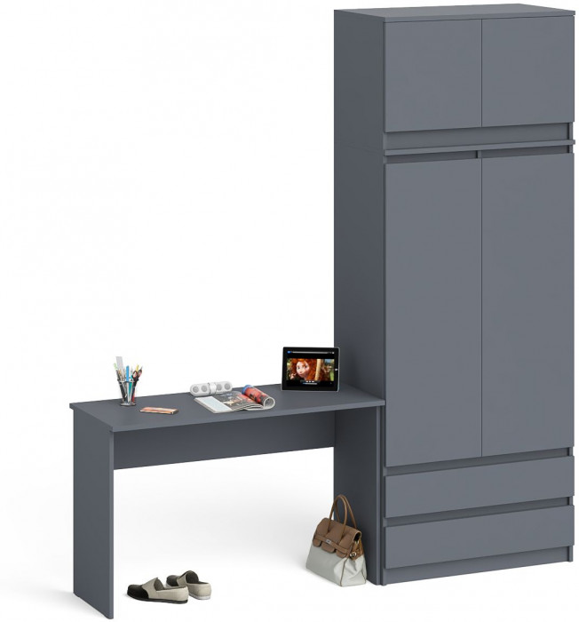 Мори Стол письменный МСП1200.1 + Шкаф МШ900.1 + Антресоль МА900.1, цвет графит, ШхГхВ 210,8х50,4х234,2 см., универсальная сборка
