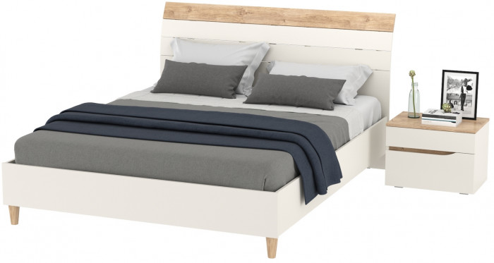 Муссон Кровать 11.41 + ортопед + Тумба 16.03, цвет белый/дуб эндгрейн элегантный, сп. м. 1600х2000 мм., б/м
