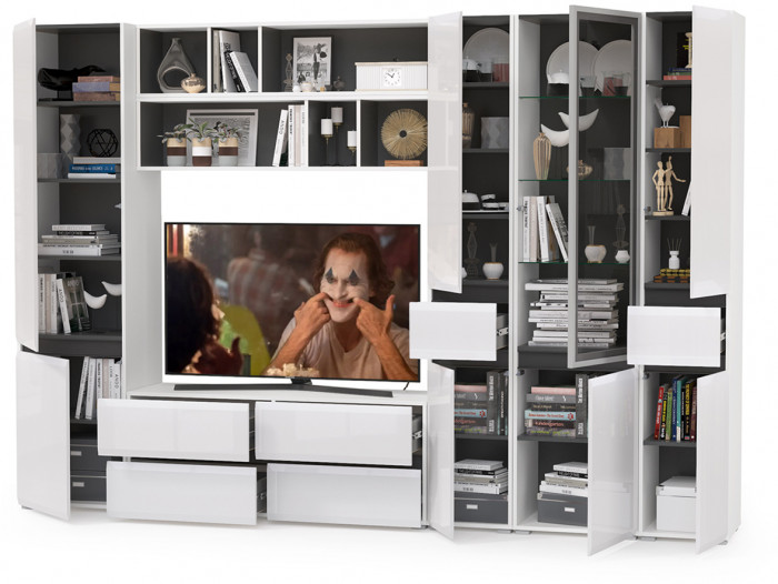 Сидней Комплектация № 035, корпус белый/чёрный/фасады МДФ белый глянец