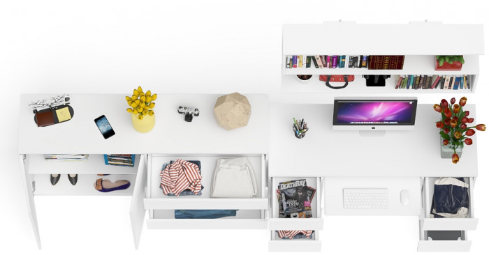 Мори компьютерный стол МС-2 + Комод МК1600.1 + Полка 1200, белый