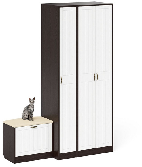 Прихожая П-6 Компоновка № 45, цвет венге/фасады МДФ белое дерево фрезеровка прованс, ШхГхВ 150х50х210 см., универсальная сборка