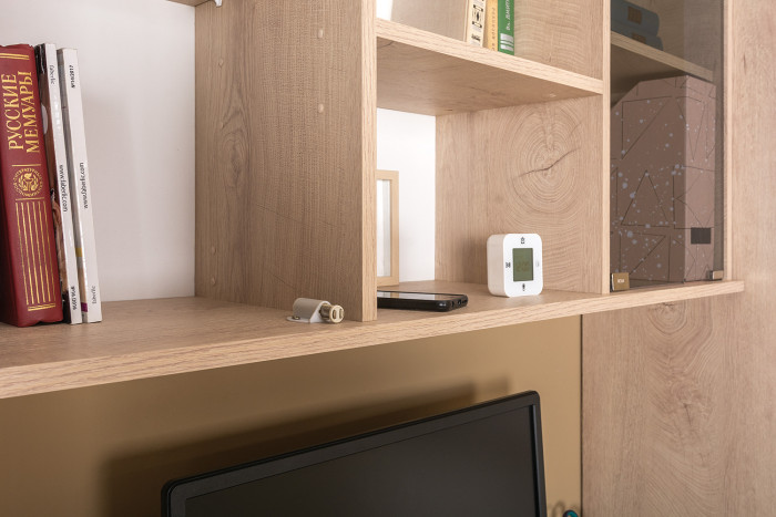 КР100 Бостон № 33, цвет дуб эндгрейн элегантный/фасады МДФ милк рикамо софт, 13.154+12.69+10.51+13.155+13.156, ШхГхВ 269,2х57,2х194,4 см., ун. сборка