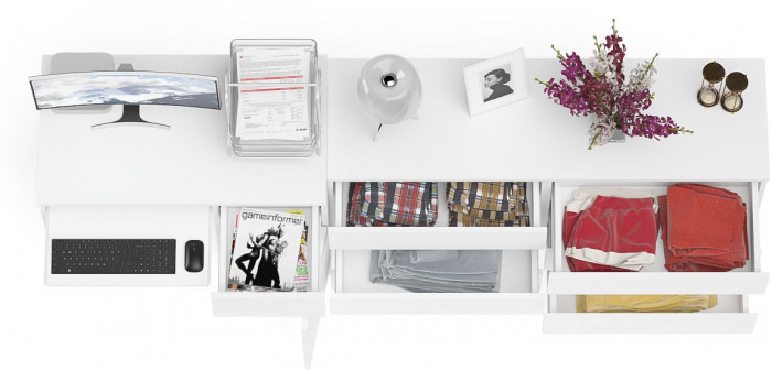 Мори компьютерный стол МС-1 правый + Комод МК1380.6, белый