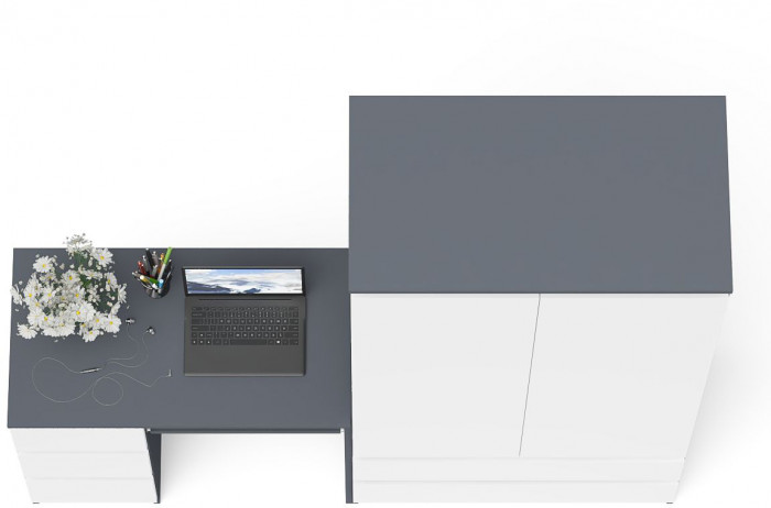 Мори Стол компьютерный МС-6 левый + Шкаф МШ900.1, цвет графит/белый, ШхГхВ 180,4х50,4х179,6 см., выдвижные ящики слева, НЕ универсальная сборка