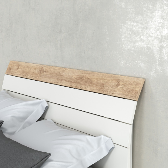 Муссон Кровать 11.41 + ортопед + Тумба под ТВ Квадро 13.276, цвет белый/чёрный/дуб эндгрейн элегантный, сп. м. 1600х2000 мм., б/м