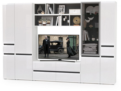 Сидней Комплектация № 036, корпус белый/чёрный/фасады МДФ белый глянец