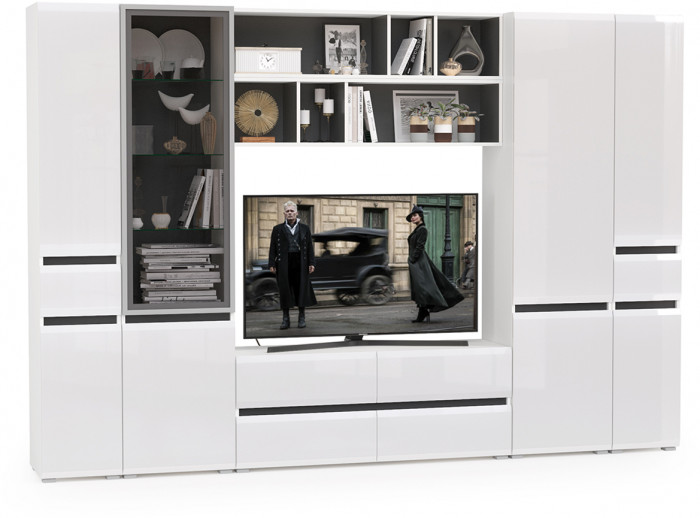 Сидней Комплектация № 036, корпус белый/чёрный/фасады МДФ белый глянец