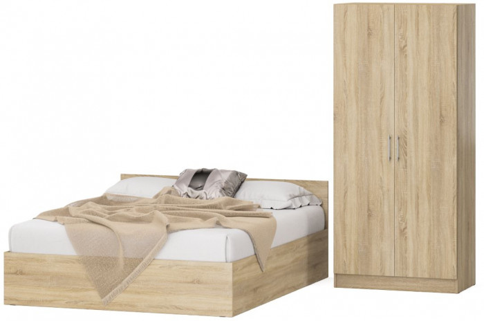 Кровать с ящиками 1600 + Шкаф 2-х створчатый Стандарт, дуб сонома