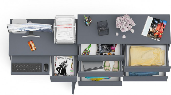 Мори компьютерный стол МС-1 правый + Комод МК1200.8, графит