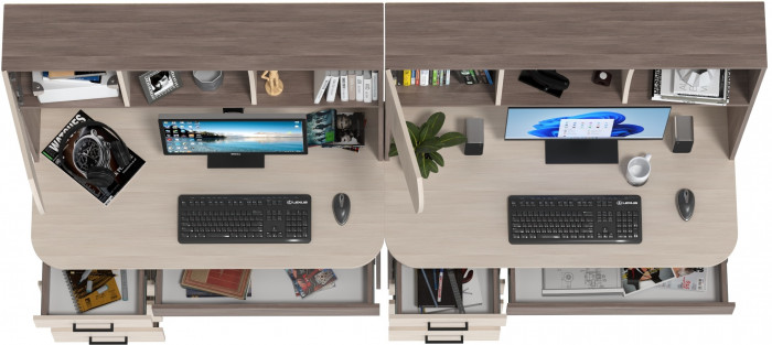 Два стола рабочих 6-0606бод.тем/св Сигма, цвет бодега тёмный/бодега светлый, ШхГхВ 241х60,5х166 см., НЕ универсальная сборка