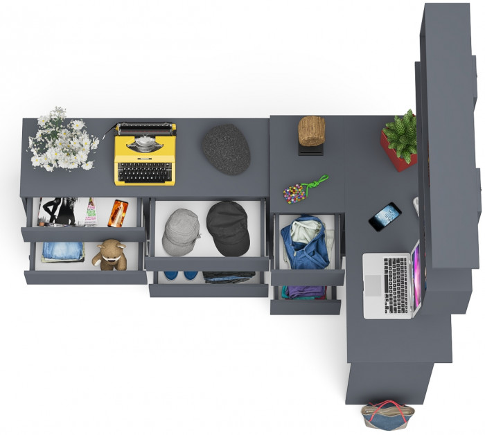 Мори компьютерный стол МС-16 левый + Комод МК1200.6 + Полка 1200, графит