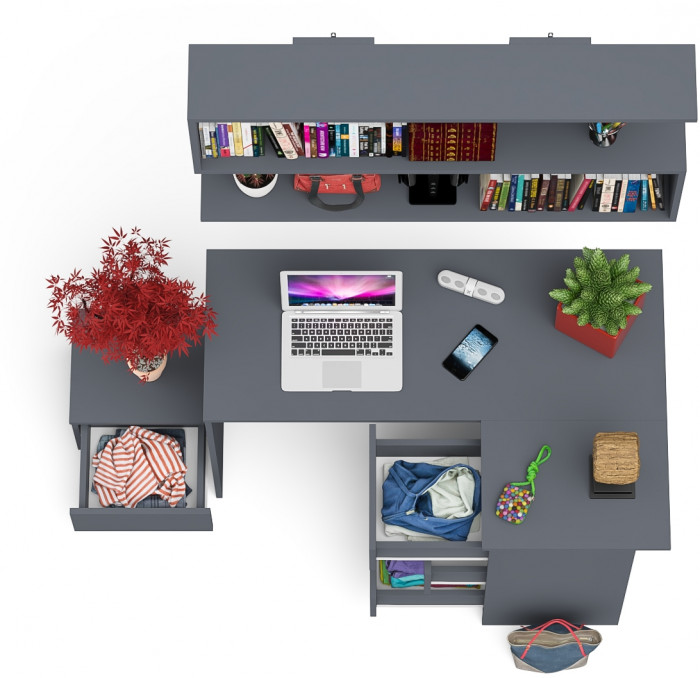 Мори компьютерный стол МС-16 правый + Тумба ТМП400.1 + Полка 1200, графит