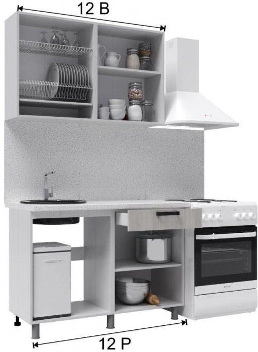 Кухонный гарнитур Танго 1,2м Белый/Дуб шале светлый