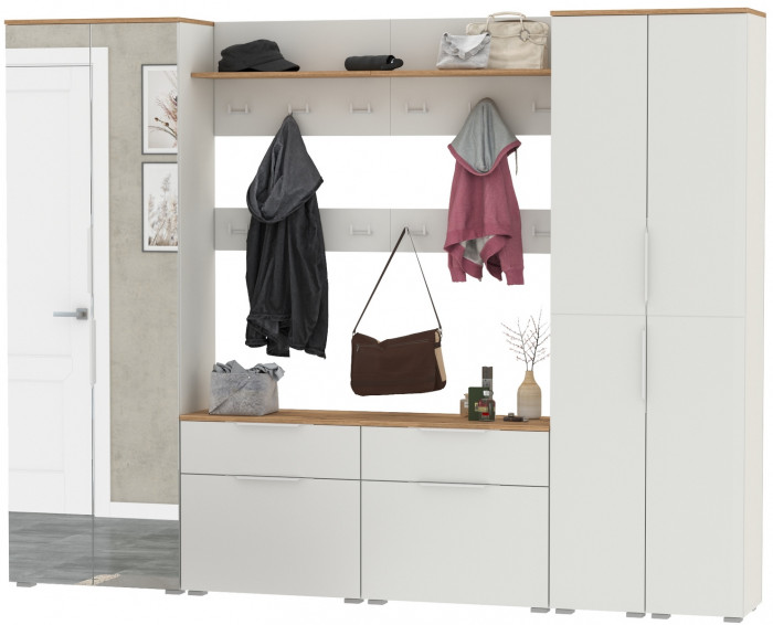 Октава Прихожая 37, белый шагрень/дуб крафт золотой/фасады МДФ белый шагрень