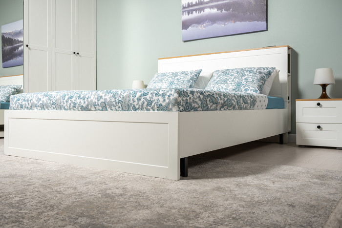 Остин 11.53 Кровать + ортопед + 16.152 Тумба прикроватная, белый шагрень/дуб крафт золотой