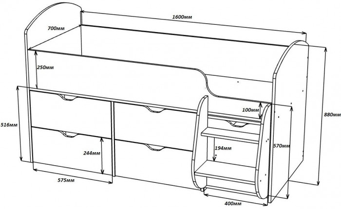 Кровать-чердак Малыш 7 (Винтерберг/Дуб молочный)