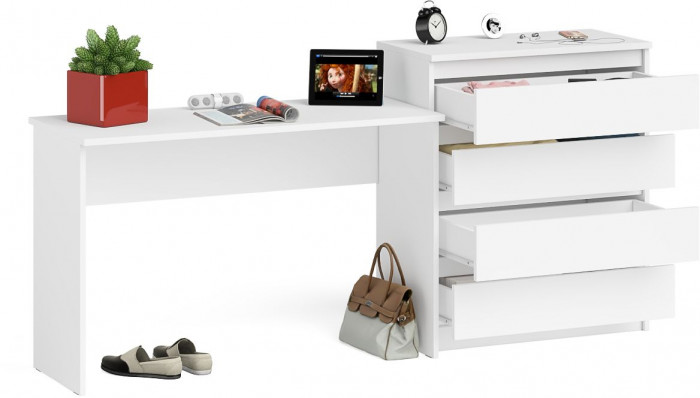 Мори Стол письменный МСП1200.1 + Комод МК800.4, цвет белый, ШхГхВ 200,8х50х94 см., универсальная сборка