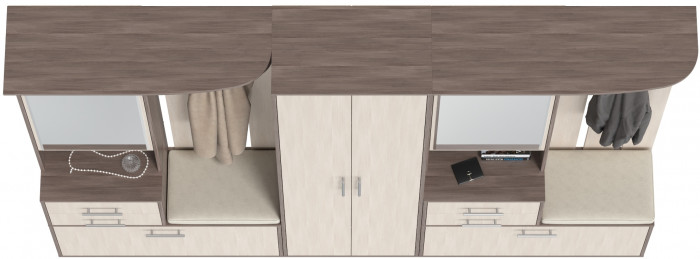 Прихожая Домино 3, цвет бодега тёмный/бодега светлый, ШхГхВ 260х36х202 см., универсальная сборка