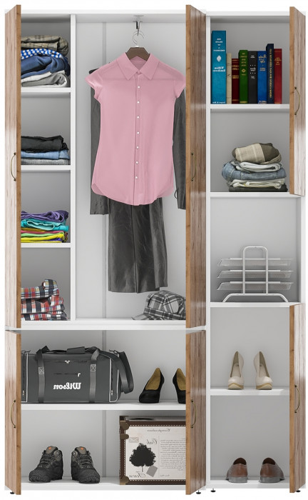 Лидер-8 Модуль Пенал + Шкаф МД 20Б, белый шагрень/крафт золото