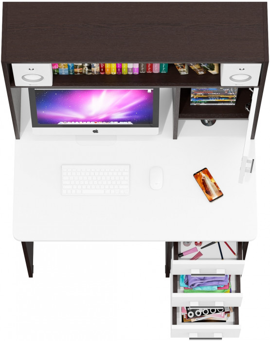 Стол компьютерный С-МД-СК9, цвет венге/белый шагрень, ШхГхВ 102х70х160 см., ниша под монитор 65х70х57 см., НЕ универсальная сборка