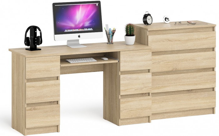 Мори Стол компьютерный МС-2 + Комод МК800.4, цвет дуб сонома, ШхГхВ 215,8х50х94 см., универсальная сборка