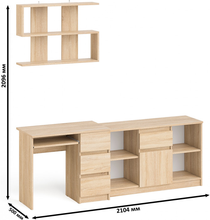 Мори Стол компьютерный МС-6 правый + Тумба МТВ1204.1 + Полка 900, цвет дуб сонома, ШхГхВ 210,4х50х209,6 см., НЕ универсальная сборка
