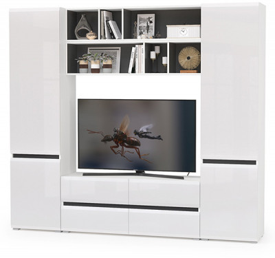 Сидней Комплектация № 037, корпус белый/чёрный/фасады МДФ белый глянец