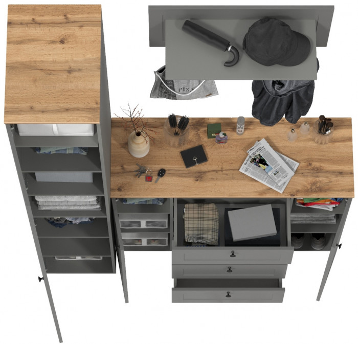 Остин Прихожая 21, цвет серый графит/дуб крафт золотой, ШхГхВ 160х54,3х229,6 см., универсальная сборка