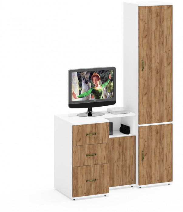 Лидер-8 Пенал МД 22Б + Тумба МД 3.16 + Тумба МД 3.19, белый шагрень/крафт золото