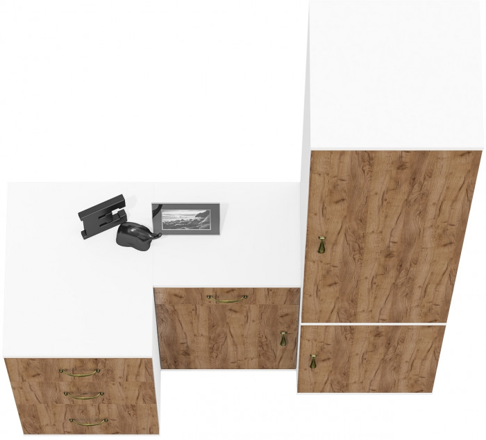 Лидер-8 Пенал МД 21Б + Тумба МД 3.15 + Тумба МД 3.16, цвет белый шагрень/крафт золото, ШхГхВ 120х50х190 см., универсальная сборка