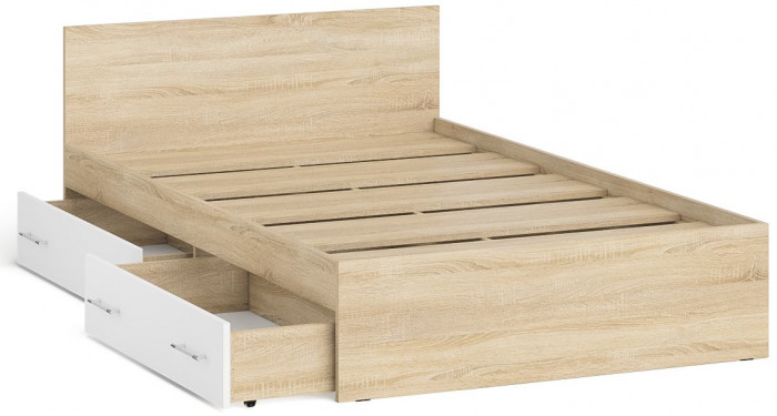 Мори Кровать с ящиками 1200, цвет дуб сонома/белый, ШхГхВ 123,5х203,5х70 см., сп.м. 1200х2000 мм., без матраса, основание есть
