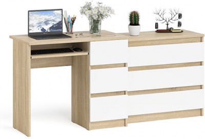 Мори Стол компьютерный МС-6 правый + Комод МК800.1, цвет дуб сонома/белый, ШхГхВ 170,4х50х76,6 см., выдвижные ящики справа, НЕ универсальная сборка