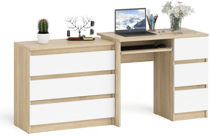 Мори Стол компьютерный МС-6 правый + Комод МК800.1, цвет дуб сонома/белый, ШхГхВ 170,4х50х76,6 см., выдвижные ящики справа, НЕ универсальная сборка