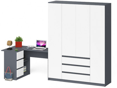 Мори компьютерный стол МС-16 левый + Шкаф МШ1600.1, графит/белый