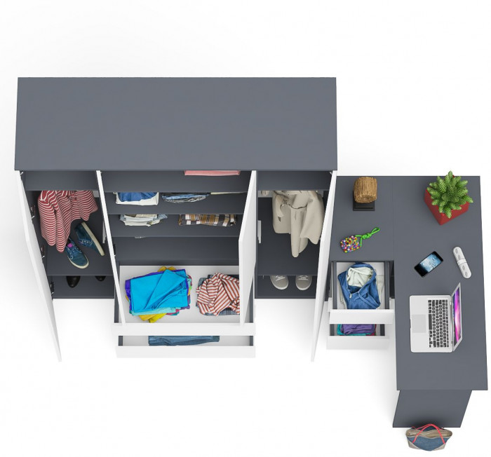 Мори компьютерный стол МС-16 левый + Шкаф МШ1600.1, графит/белый