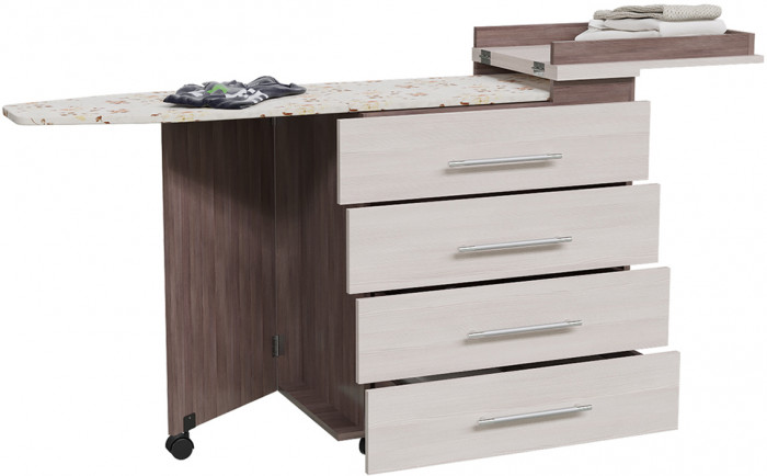 Комод с гладильной доской 4-44300бод.темсв, цвет бодега тёмный/бодега светлый, ШхГхВ 75х43х84 см., разложенный 169х43х91 см.