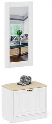 Прихожая П-6 Тумба + Зеркало, белая шагрень/фасады МДФ белое дерево фрезеровка прованс